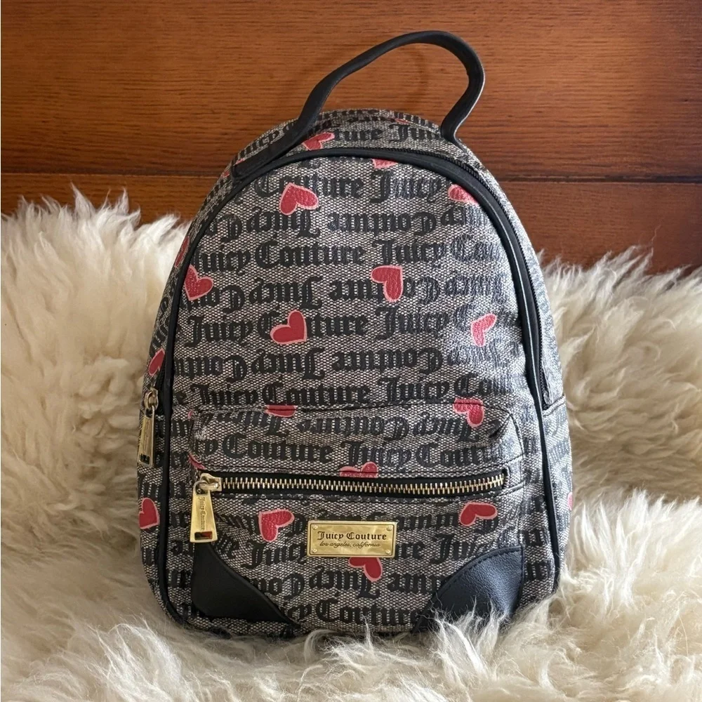 Juicy Couture Logo Black and Red Heart Mini Backpack